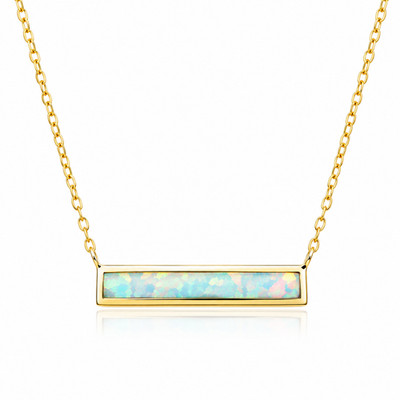 925 Sterling Silver Gold Plated Opal Bar Necklace Adjustable 16-18'' Chain