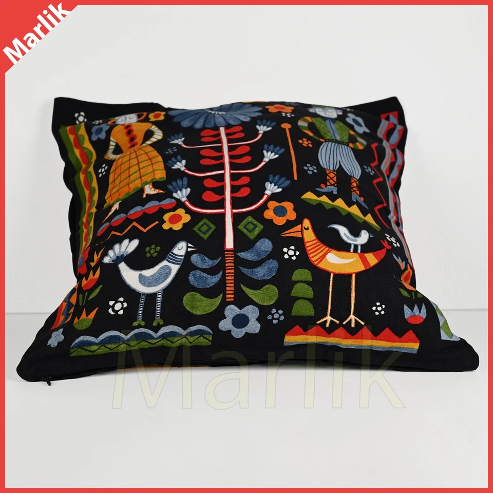 Ikea TRATTKAKTUS Pillow Cushion Cover 20" x 20" Black/Multicolor Nordic Folklore - Image 4 of 4