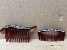 2 Vintage Plastic Hair Comb Side 50s Rhinestone USA Fancy 5