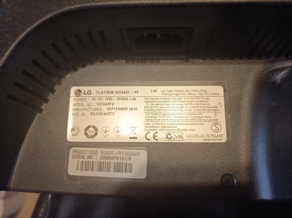 Monitor Display LG W2443TV 23,8 Zoll LED 1920 x 1080 DVI, VGA, Full HD Gerät Top - Bild 2 von 3