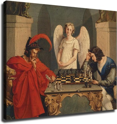 Faust and Mephistopheles Playing Chess Poster Picture HD Wall Art Canvas