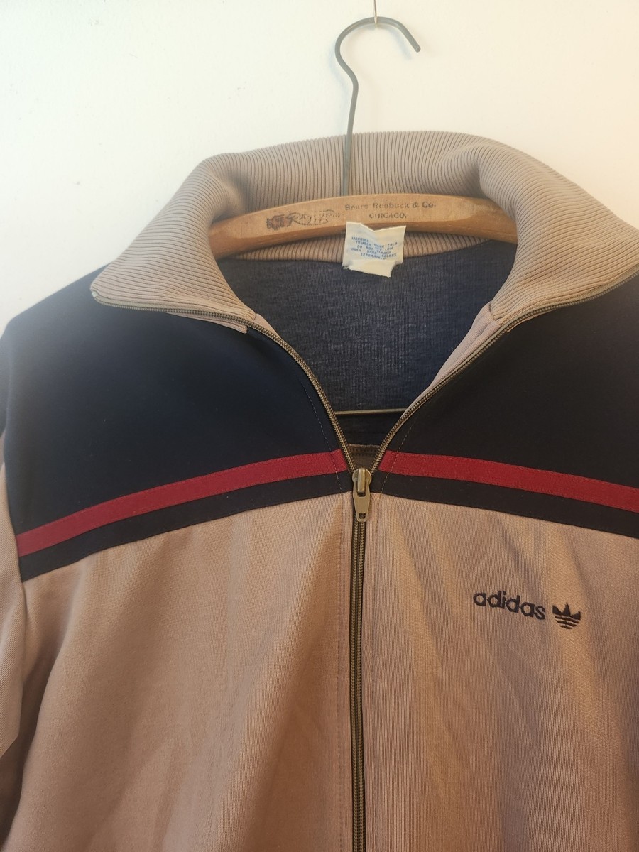 adidas 1980年ビンテージストライプジャケット Vtg 1970s 1980s Adidas Full Zip Brown Navy Striped Track
