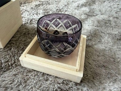 TABLEAU Edo Kiriko Edo Purple Sake Cup With Box Yarai-Nanako Guinomi Japan NEW