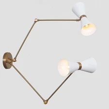 Double Shade Articulated Brass Sconce Mid Century Style Brass Wall Lamp