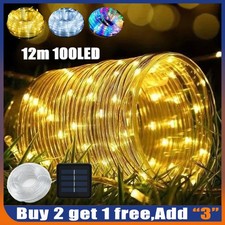 12M Solar Power LED Rope Tube String Fairy Lights Outdoor Garden Decor Lights UK
