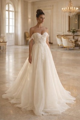 UK Sweetheart Schulterfreies Brautkleid Perlen Spitze A-Linie Brautkleider 6-18