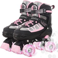 MammyGol Roller Skates for Kids Boys Girls, Adjustable Quad Skates with Light Up