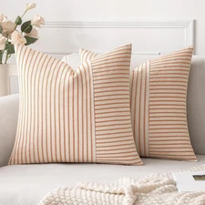 MIULEE Burnt Orange and Beige Patchwork 18 x 18 (Pack of 2), 