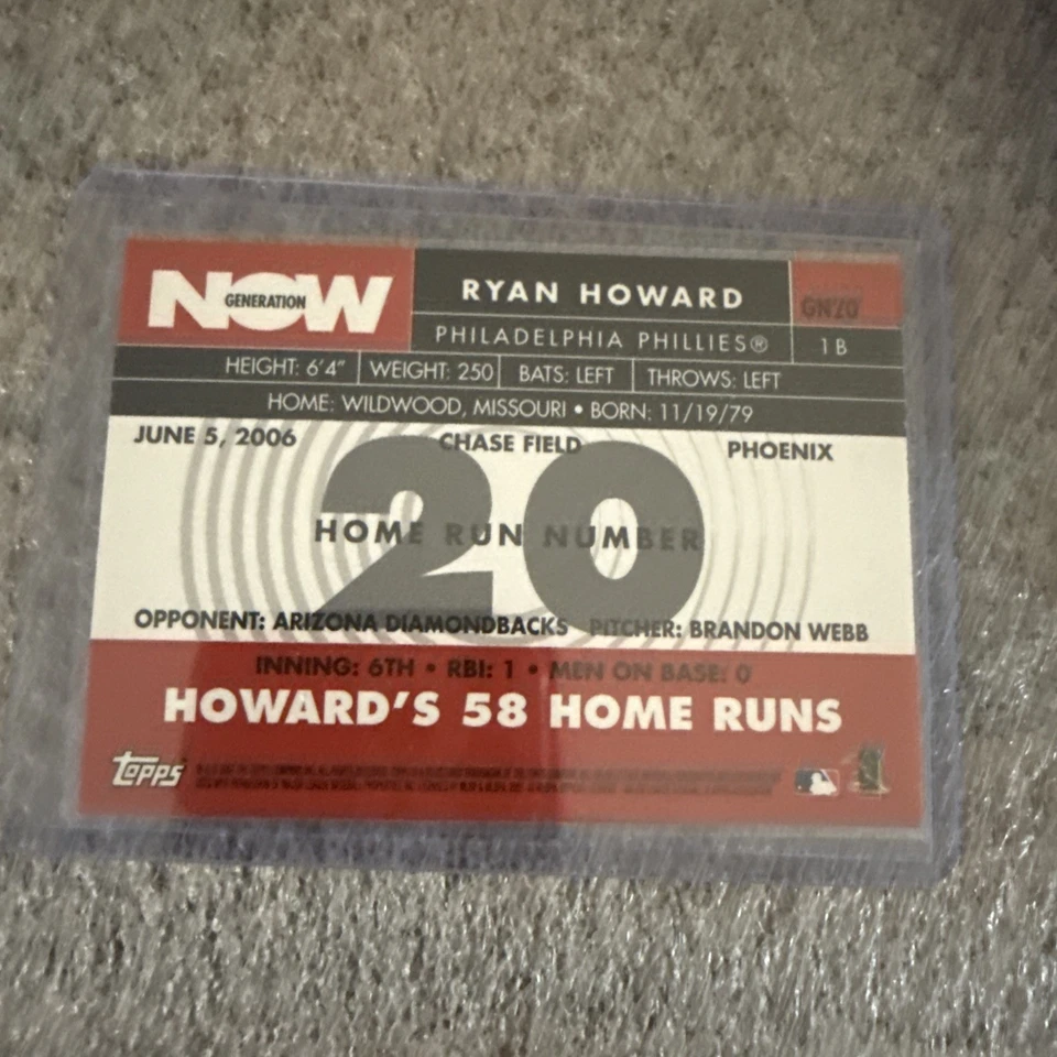 2007 Topps Generation Now Ryan Howard #GN20 - Image 2 of 3