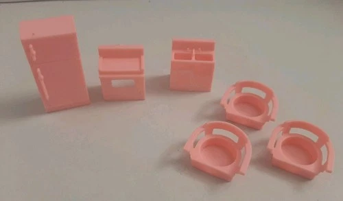Vintage Little People Pink Kitchen Chairs Stove Sink Refrigerator Furniture