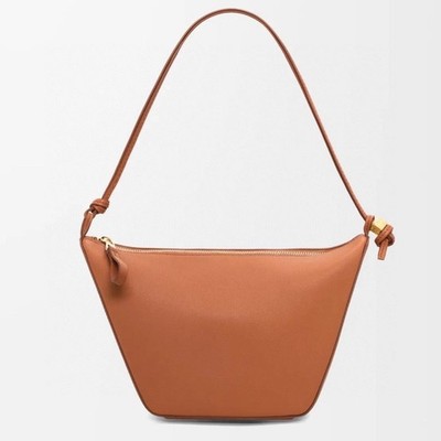 Loewe Hammock Hobo Embossed Letter Puzzle Leather Hobo Bag Brown Women #94JY