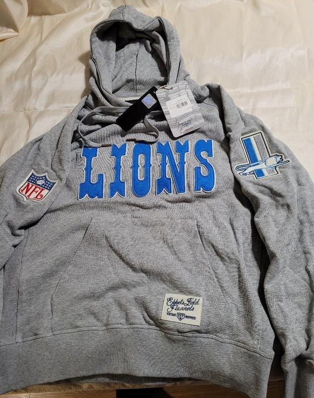 Vintage Style Detroit Lions Grey Ebbets Field Flannel Hoodie Small NEW with Tags