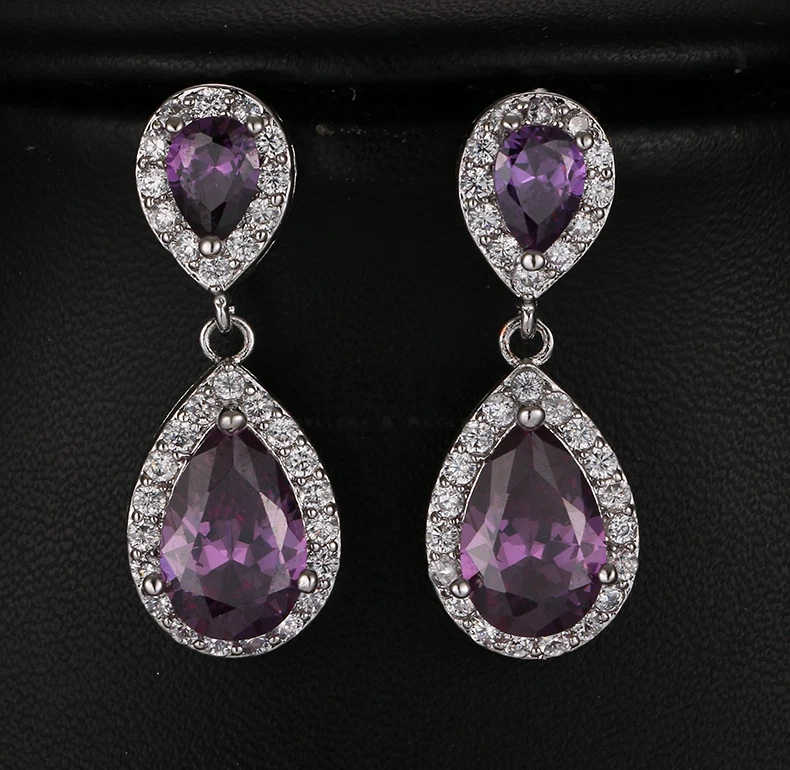 Gorgeous Amethyst Stone Water Drop 925 Sterling Silver Purple Dangle Earrings UK - Image 2 of 4