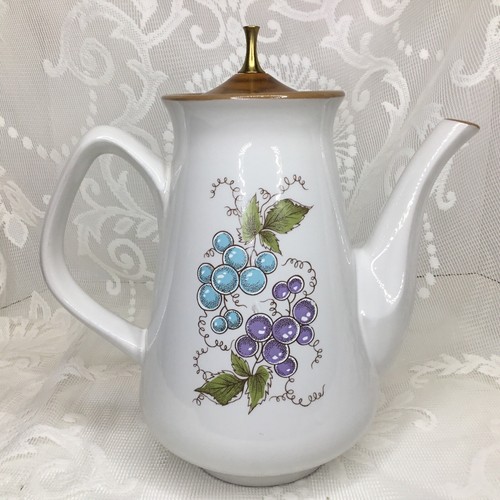 Vintage MCM Taylor Smith Taylor Arboresque Grapes Coffee Pot Carafe Wooden Lid - Picture 12 of 12