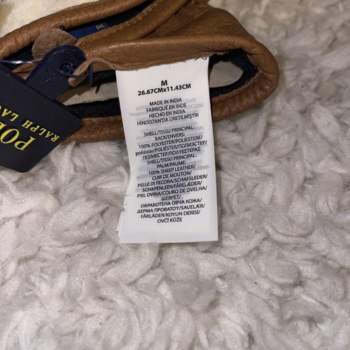 Guantes Polo Ralph Lauren Para Hombres Cuero MED Sherpa Piel de Oveja Blanco Pantalla Táctil Nuevos con Etiquetas - Imagen 7 de 8