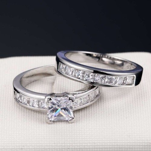Women Stainless Steel Wedding Rings Cubic Zircon Engagement Jewelry Size 6-10 - Picture 7 of 10