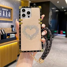 For Various Phone Bling Diamond Love ShockProof Case Cover Hot Girl Women Strap