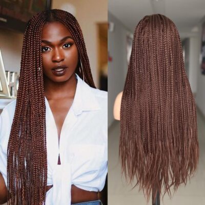 Brown Braiding Hair Wig 26 inch Braided Wigs For Black Women Synthetic Long 