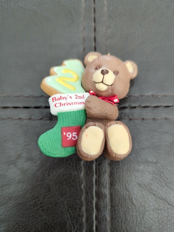 Vintage Hallmark Keepsake Ornament 1995 Baby's 2nd Christmas Bear With Stocking