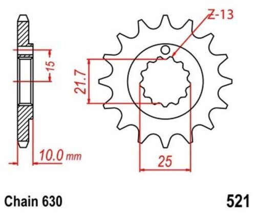 Pignon 15 dents pas 630 en acier pour moto Kawasaki KZ900 et Z1000 de 1977 à 1980
