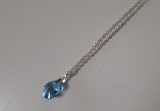 Collier pendentif Cristaux de Swarovski bleu 1.5 x 1cm Argent S925 joaillerie /3