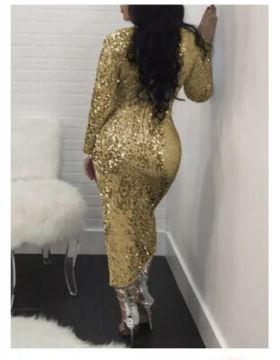 Women Fashion Gold Asymmetric Sequin Midi Dress Size Large New Without Tag  | eBay