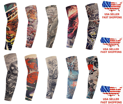 #ad 10 Pack Temporary Tattoo Sleeves Body Art Cooling Fake Slip On Arm Sun Protector $6.90