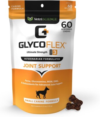 VETRISCIENCE Glycoflex 3 Maximum Strength Hip & Joint Support for Small Dogs Und
