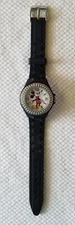 Disney MZB Silver Tone Mickey Mouse Watch Black Rubber Band 6"-8" New Battery