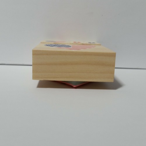Wood Block Stamp Set Holiday 3 Piece Patriotic Flag Heart USA - Picture 2 of 6