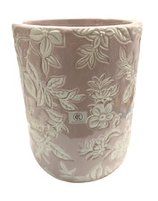 NEW CEDAR & ROSE PINK,WHITE FLORAL DESIGN CERAMIC TRASH CAN,WASTE BASKET,BIN