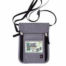 Porta pasaporte de viaje seguridad cuello impermeable bolsa billetera bloqueo RFID GRIS