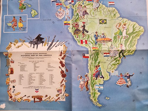 VINTAGE 1966 STANDARD OIL CO OF CALIFORNIA CHEVRON MAPPA PITTORICA DI PAN AMERICA - Foto 7 di 16