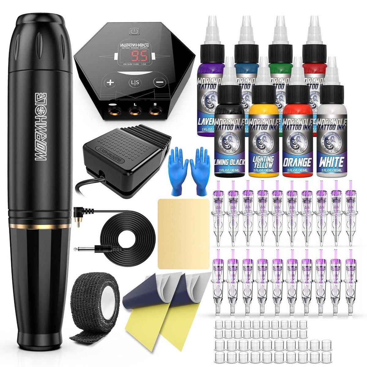 Wormhole Tattoo Pen Kit Cartridge Machine for 58 Piece Set, WTK070
