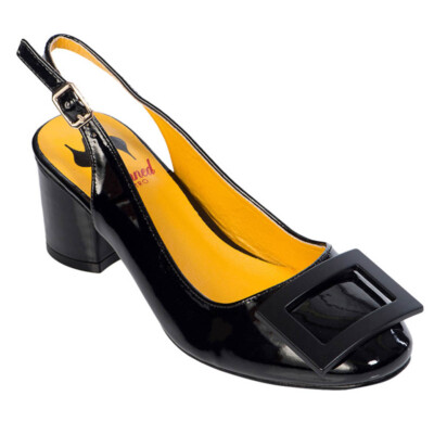 Banned Retro Rockabilly Vintage Swing Lack Slingback Pumps - Arcadia Schwarz
