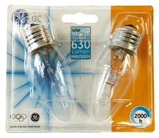 GE 42w Halogen Candle Clear Bulb (E27 Edison Screw Cap) - Twin Pack - 83440
