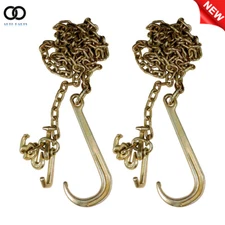 2 G70 5/16''x10' Transport Tow Chain J Hook Long Shank w/ Grab Hook