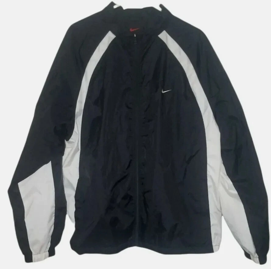 Vintage NIKE XL Windbreaker Jacket Black White Color Block Full Zip Mesh Lining