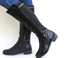 Womens High Knee Boot Ladies Stretch Elastic Gusset Zip Buckle Riding Boots