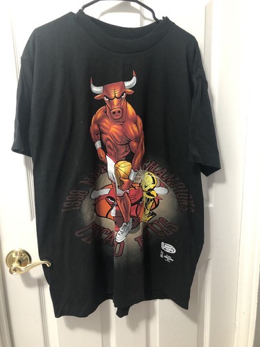 Chicago Bulls Benny The Bull 1998 NBA Champions Black T-Shirt NWOT XL - Picture 8 of 8