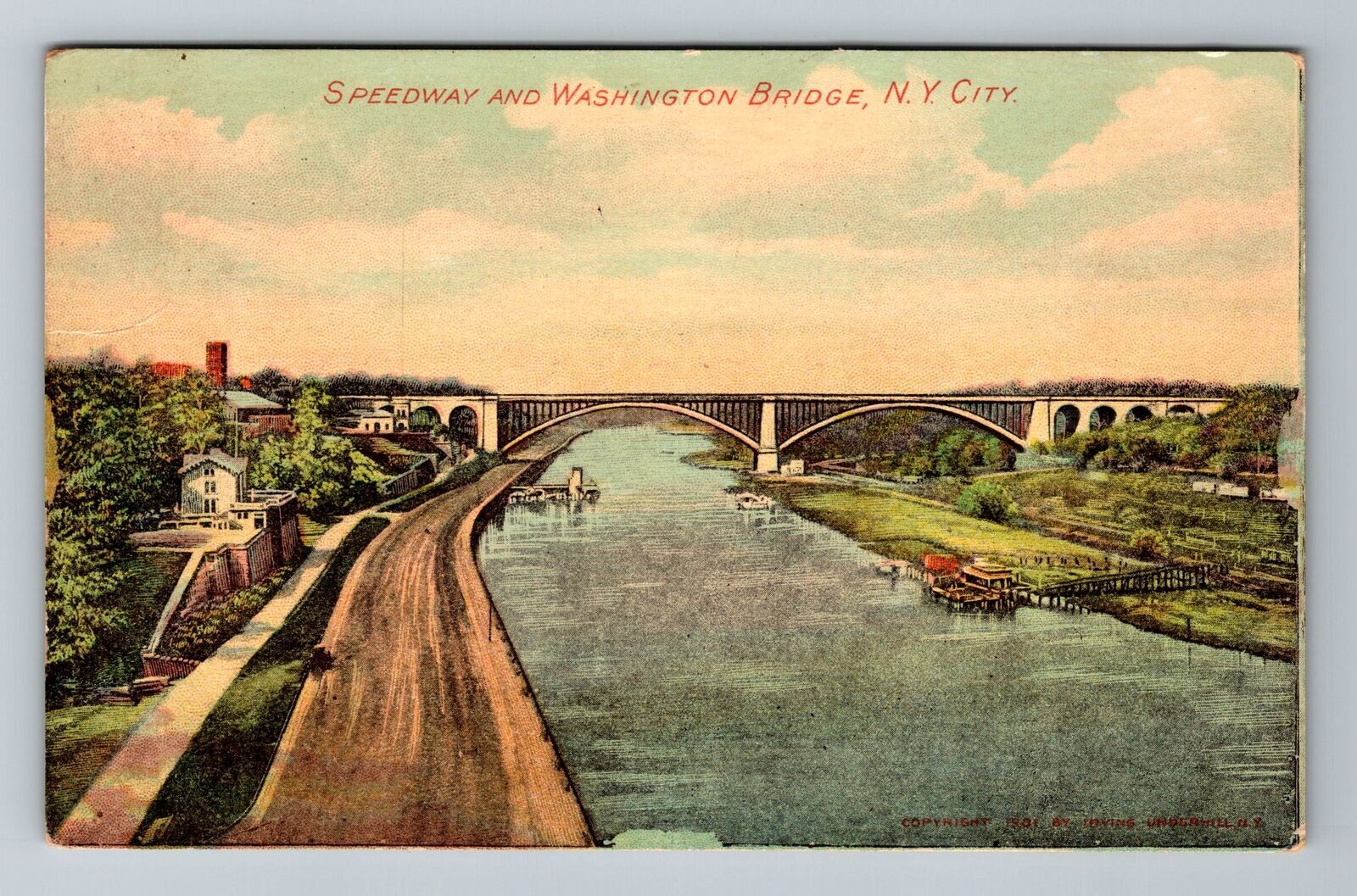 New York City NY,, Speedway & Washington Bridge Vintage Souvenir Postcard