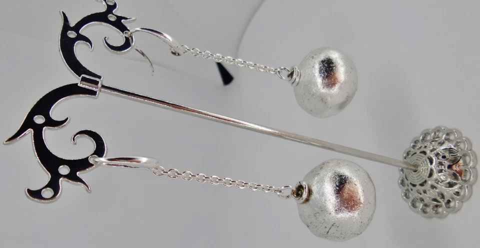 1AR UNOAERRE ORECCHINI PENDENTI OTTONE SASSO COL ARGENTO FIRMATI REGALO DONNA - Immagine 2 di 2