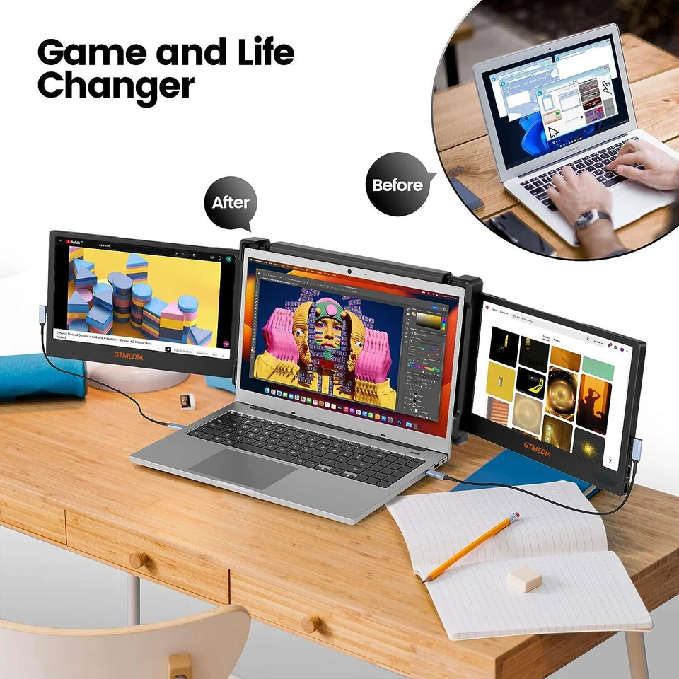 11.6 inch Portable Triple Screen Monitor 1080P HDMI Laptop Dual Monitor Extender - Image 3 of 4