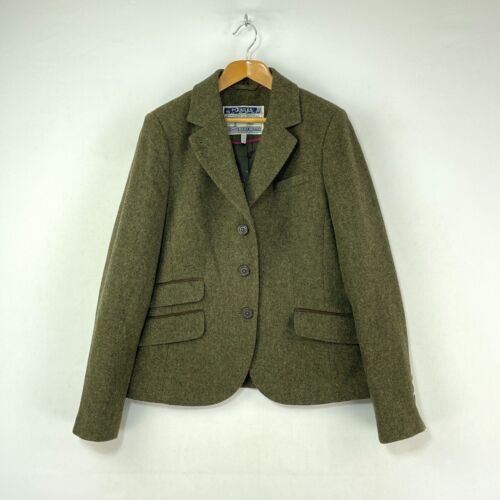 Joules Cressida Tweed Jacket Women 10 Green Herringbone Wool Hacking Blazer - Picture 1 of 18