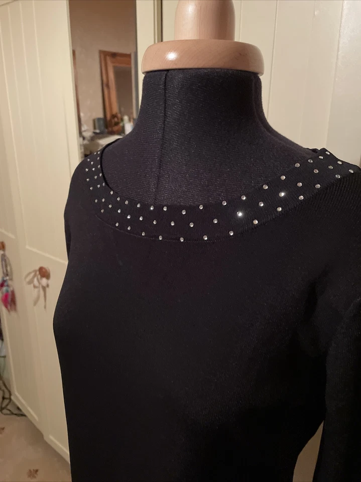 Top DEBBIE MORGAN Preloved Damas Talla S Negro Tejido Cuentas Manga Larga Elástico Foto 2 de 4