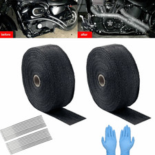2x50ft Black Pipe Header Manifold Exhaust Heat Wrap Tape With Ties Motorcycle 2x50ft Black Pipe Header Manifold Exhaust Heat Wrap Tape With Ties Motorcycle