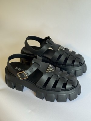 Prada Rubber Monolith Sandals Black Size 39