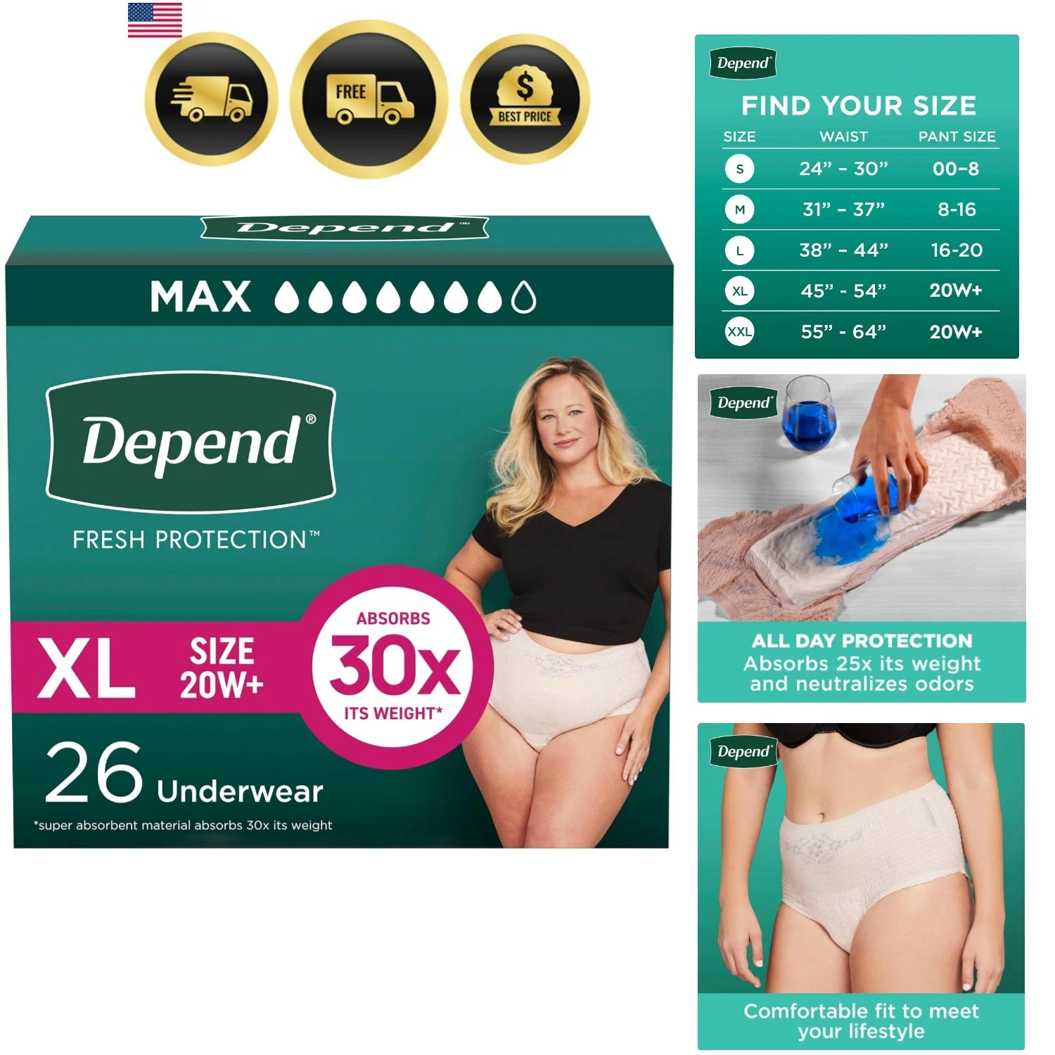 Adult Diapers Incontinence Underwear for Women Extra Large 26 Pack Pink