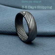 Simple 6mm Domed Damascus Ring with Deep Pattern Durable Handmade Ring