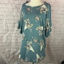 NWT boutique western boho chic Floral cow bull skull Womens Top ruffle sleeve 2X